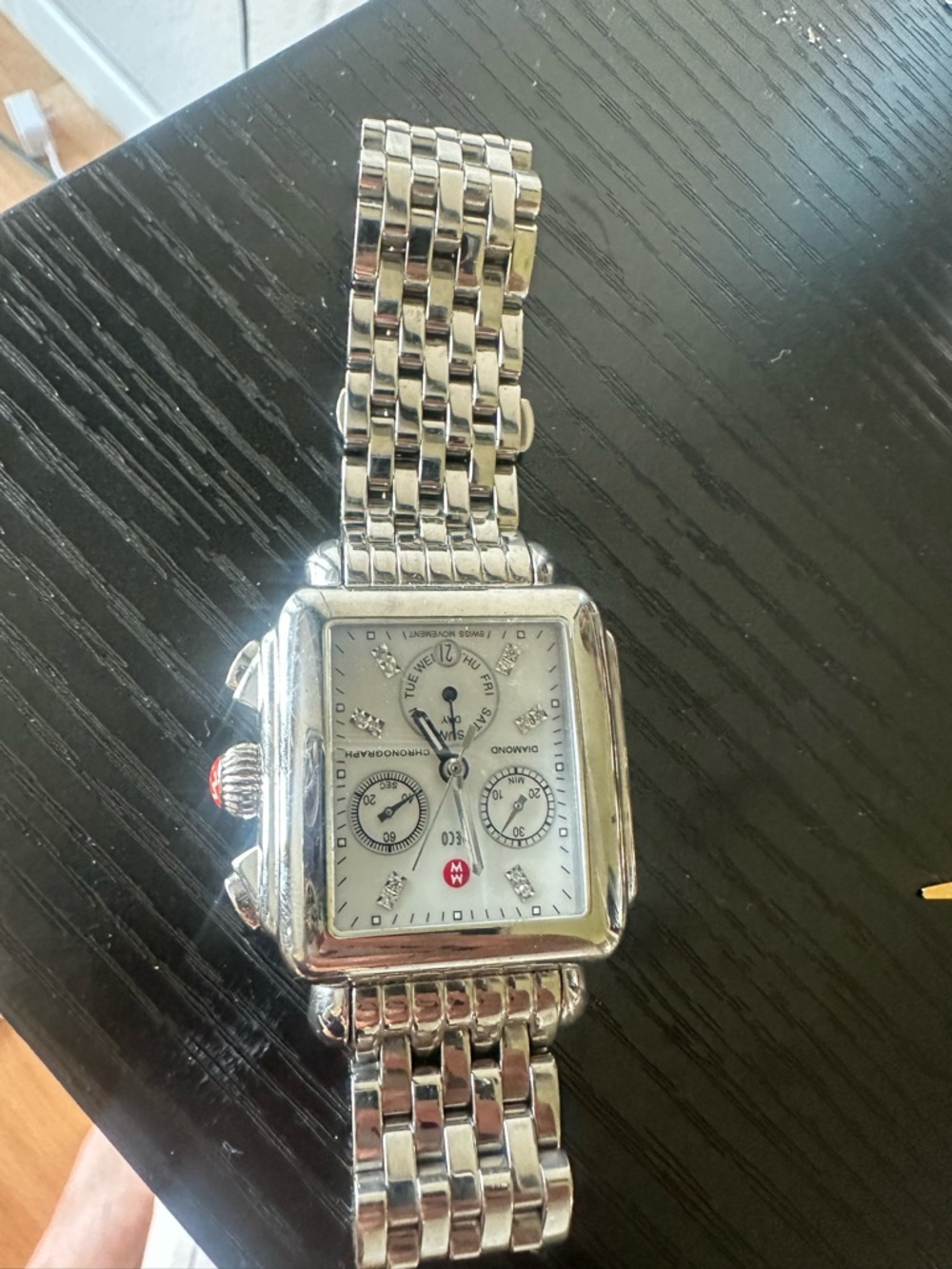 Michele Silver Stainless Steel Women's Chronograph Watch with White Dial